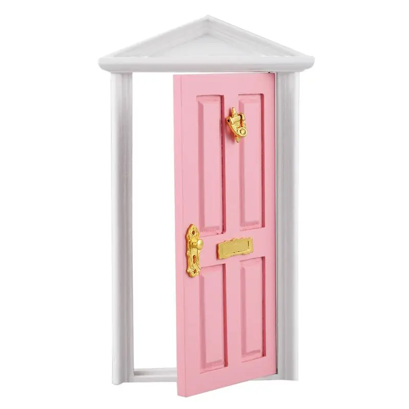

Miniature Doll Houses Games Toys Wooden Door with Hardware - Pink