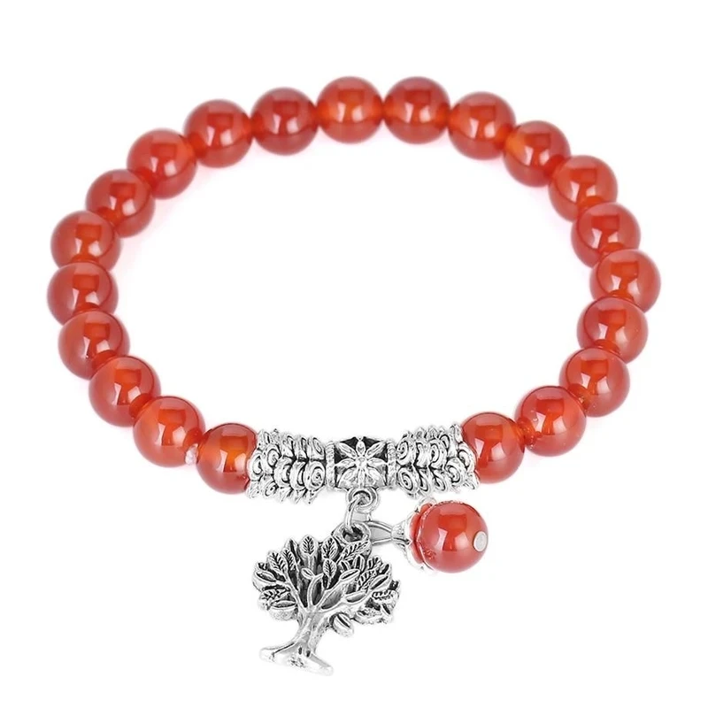8mm Natural Red Onyx Gem Stone Beads Bracelets Tree of Life Round Mala Rosary Healing Crystal Carnelian Jewellery - купить по