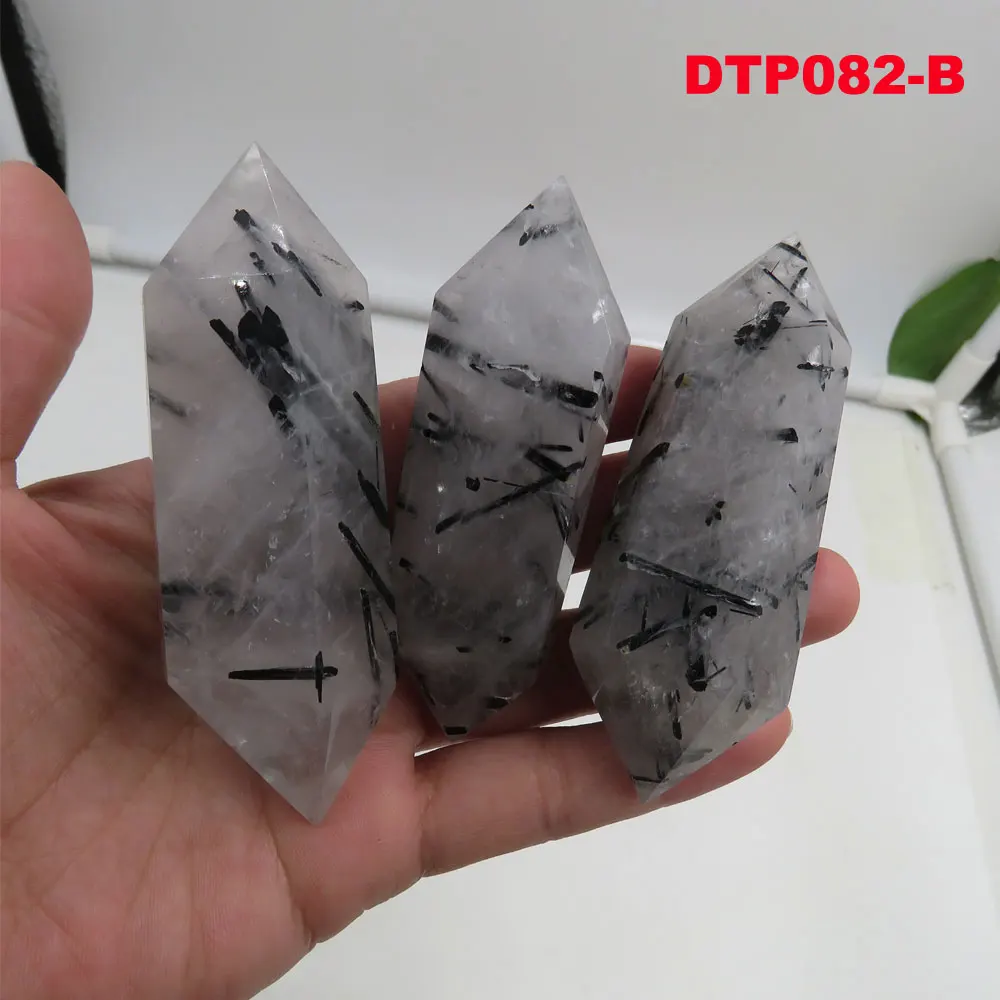 

(3pcs/lot) 210g Natural Black Tourmaline Crystal Point Wand Double Terminated Reiki Healing Chakra Healing and Balancing Energy