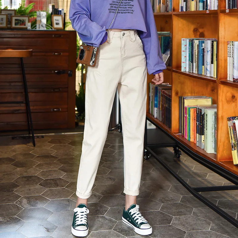 

White Jeans for Women High Waist Harem Mom Jeans Spring 2021 New Plus Size Black Women Jeans Streetwear Denim Pants Beige Blue