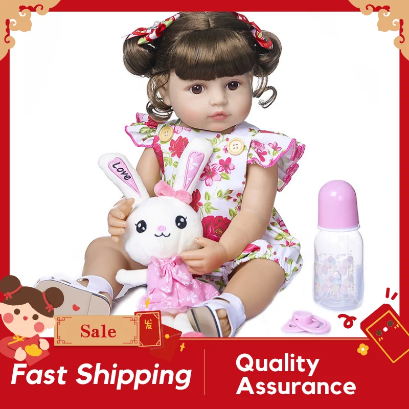 

55CM Reborn Baby Doll 22inch Baby Reborn Dolls Toys Rabbit Clothes Accompany Doll Lifelike Toddler Birthday Present For Girls