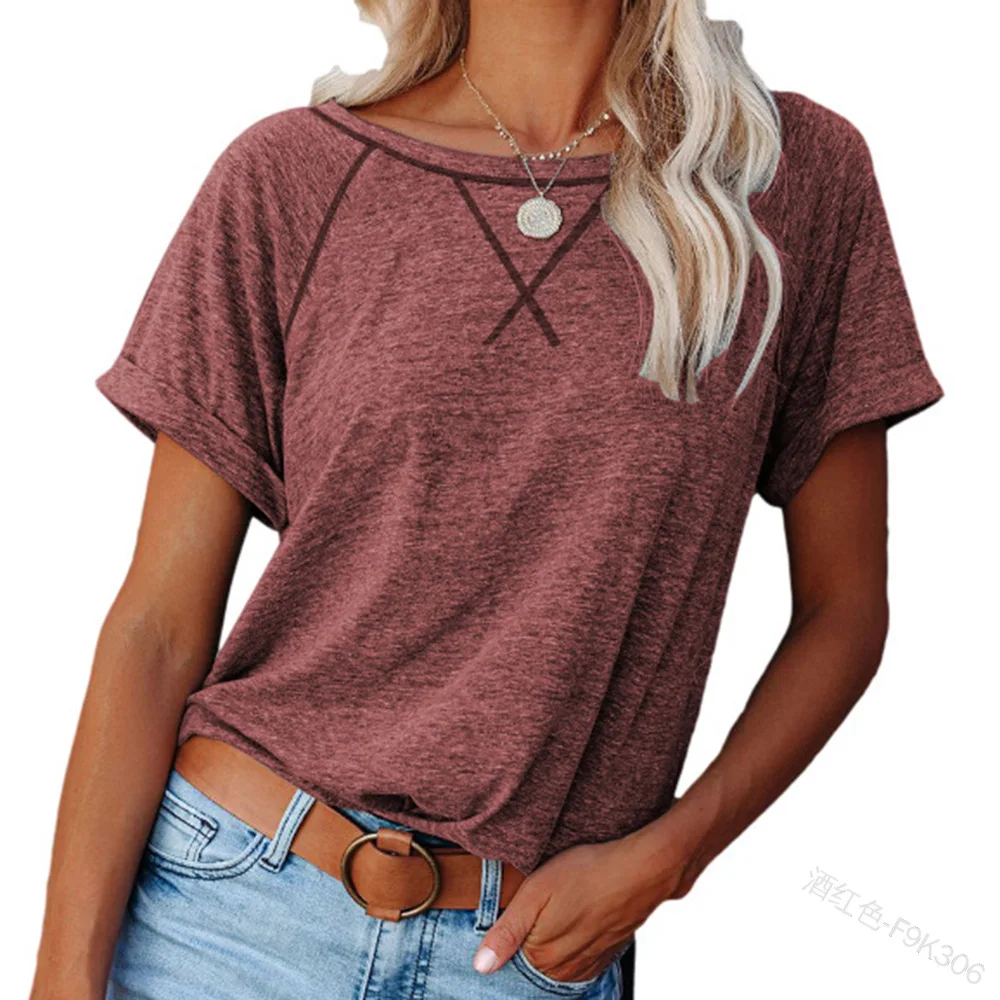 

WEPBEL Solid Color T-shirt Women's Casual Loose-Fitting T-shirt Top Summer Fashion Short Sleeve O-Neck Pullover T-shirt