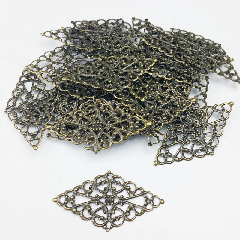 bronze 20pcs 25x45 мм 20 штук филигранные ромб ремесла полые фурнитура для украшений, ювелирные изделия, аксессуары, под бронзу украшения - Цвет: bronze 20pcs