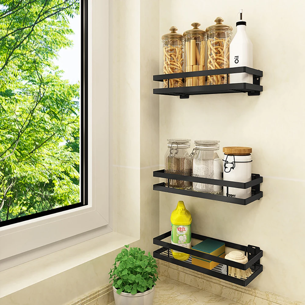 

NEW Kitchen Organizer Wall Mount Bracket Holder Wall Storage Shelf For Spice Jar Rack Cabinet Shelves Kitchen Gadgets Supplies