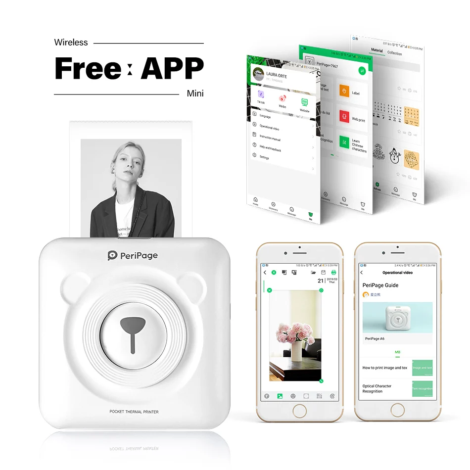 Этикетка Mini Pocket Photo Printer Мобильный телефон Портативный ручной принтер Маленький принтер Mini Picture Printer для телефона Android IOS