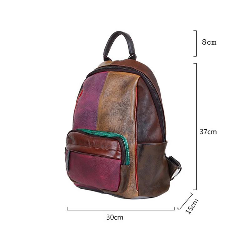 

Bestform 2021 New Genuine Leather Vintage Women Backpack Panelled Hand-wiping Random Color Mixing Large Capacity Travel Bags