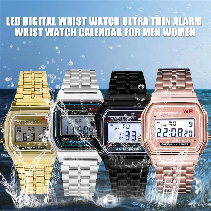 

F91W Steel Strap Watch Vintage LED Digital Sports Military Watches Electronic Wrist Band Clock Ladies Valentine's Day Gift