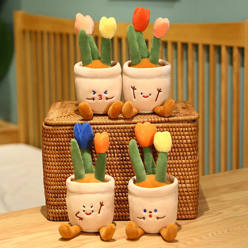 

New Styles 30CM Potted Tulips Plush Dolls Lovely Simulation Plant Flower Toy Stuffed Soft Flower Pot Ornaments Home Decor Gift