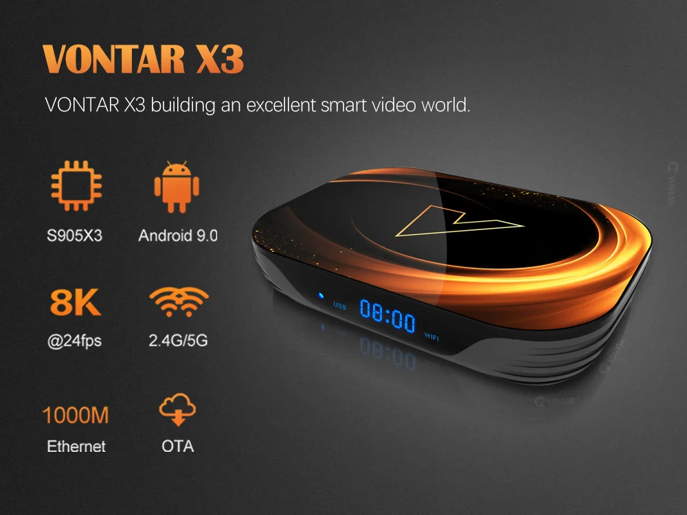 ТВ-приставка Vontar Amlogic S905X3 Android 9,0 X3 4 Гб ОЗУ 64 Гб ПЗУ 32 Гб 128 ГБ смарт-приставка 8K 1000 м двойной Wifi Netflix Youtube