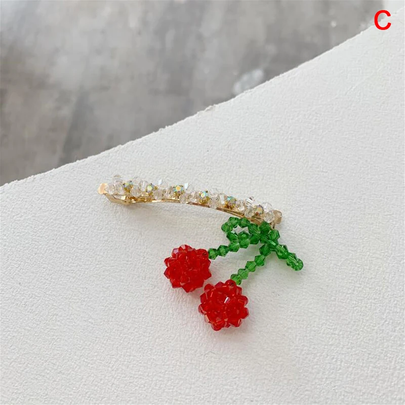 

Fashion New Crystal Cherry Fruit Hair Clip Lovely Sweet Barrette Headdress For Girl Hair Pin Side Bangs Accessorie