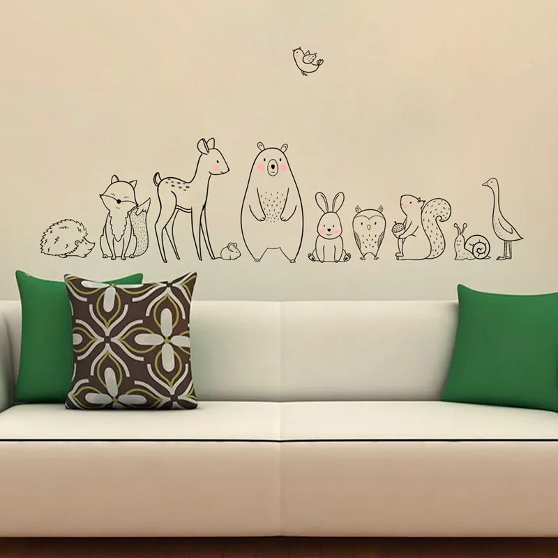 

TN Cartoon Animal Wall Sticker Bear Fox Kids Room Creative Adhesive Stickers Home Decoration Wallpaper Wall Decoration
