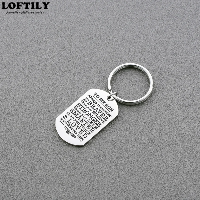 

To My Son Stainless Steel Pendant Keychain Gift for Son Family Jewelry Graduation Fathers Day Gift Always Remember You're Braver