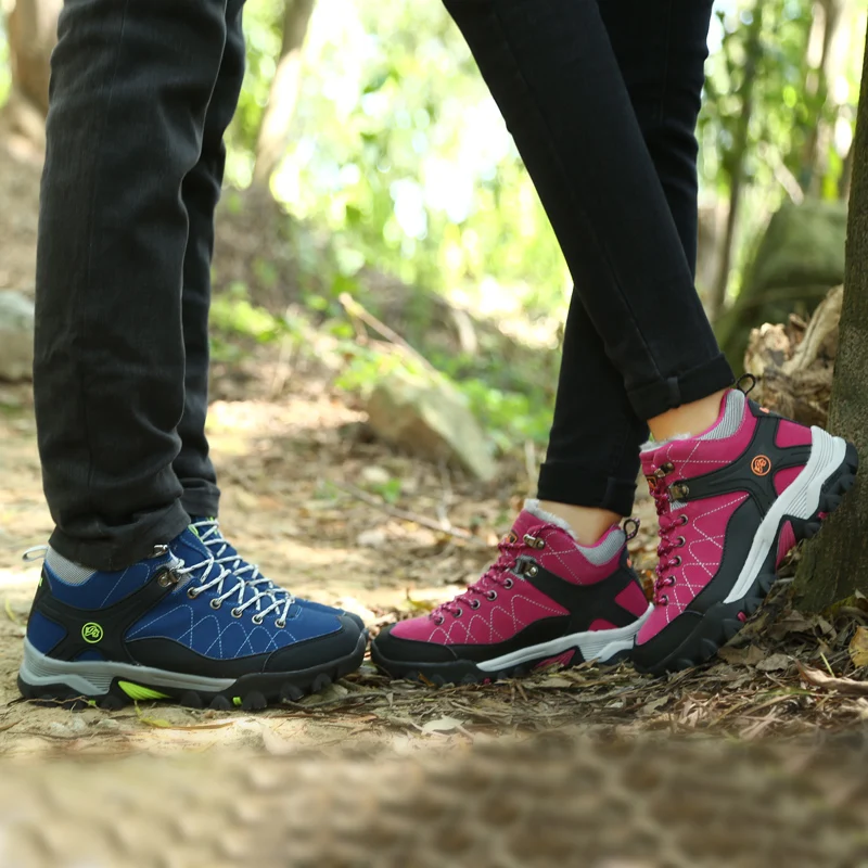 2021 Winter Fur Hiking Boots for Man Woman Waterproof High Top Trekking Shoes Women Outdoor Mountain Boots Men Camping Shoes