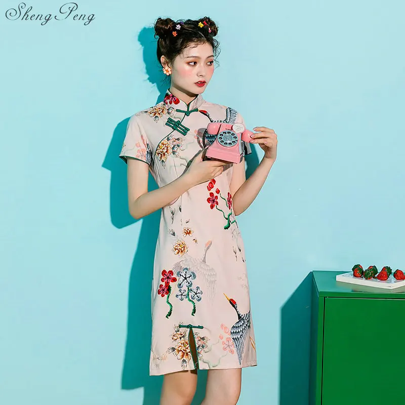 

2019 очаровательное традиционное платье Ципао с китайским воротником-стойкой платье-Ципао с коротким рукавом китайские платья Ципао V1803