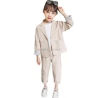 Деловой костюм с пиджаком для девочек, куртка + штаны, 2 предмета, 2019 г., детский комплект одежды для свадебной вечеринки, Школьный костюм для девочек-подростков