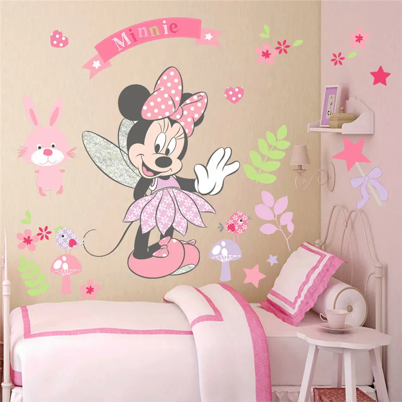 Cartoon Mickey Minnie wall stickers for kids room Princess Room Sticker Disney Movie Poster Bedroom decoration | Дом и сад