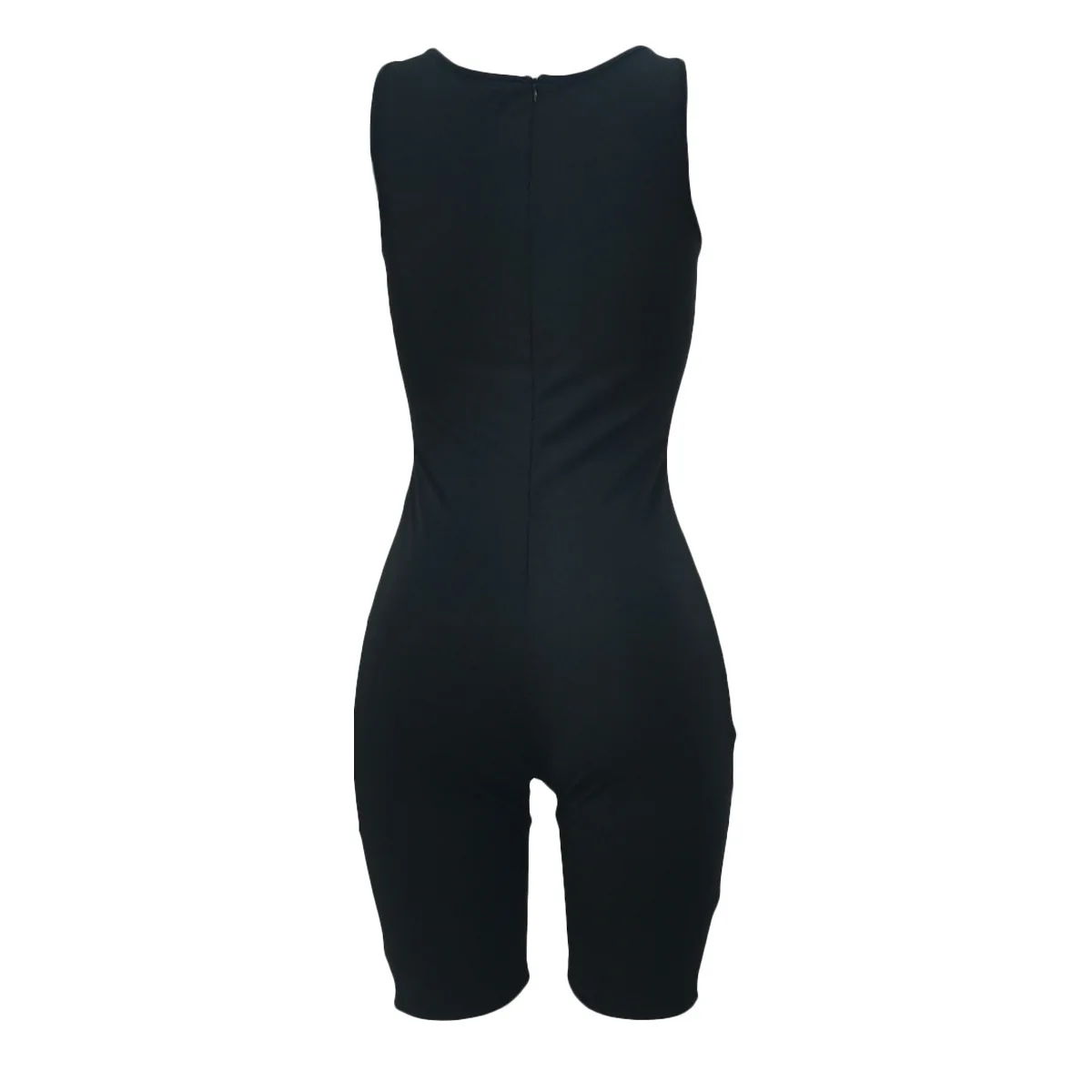 

Sexy Nightclub Women's Clothing Fashion Casual Sleeveless U Neck Hollow Back Zipper Solid Color Tight Fitting Short Jumpsuit
