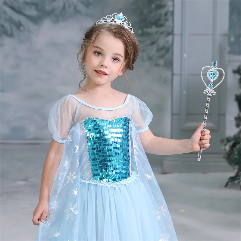

Girls Dress Up Fantasy Short Sleeve O-neck Sequin Princess Costume Kids Cosplay Halloween Dresses for Girl