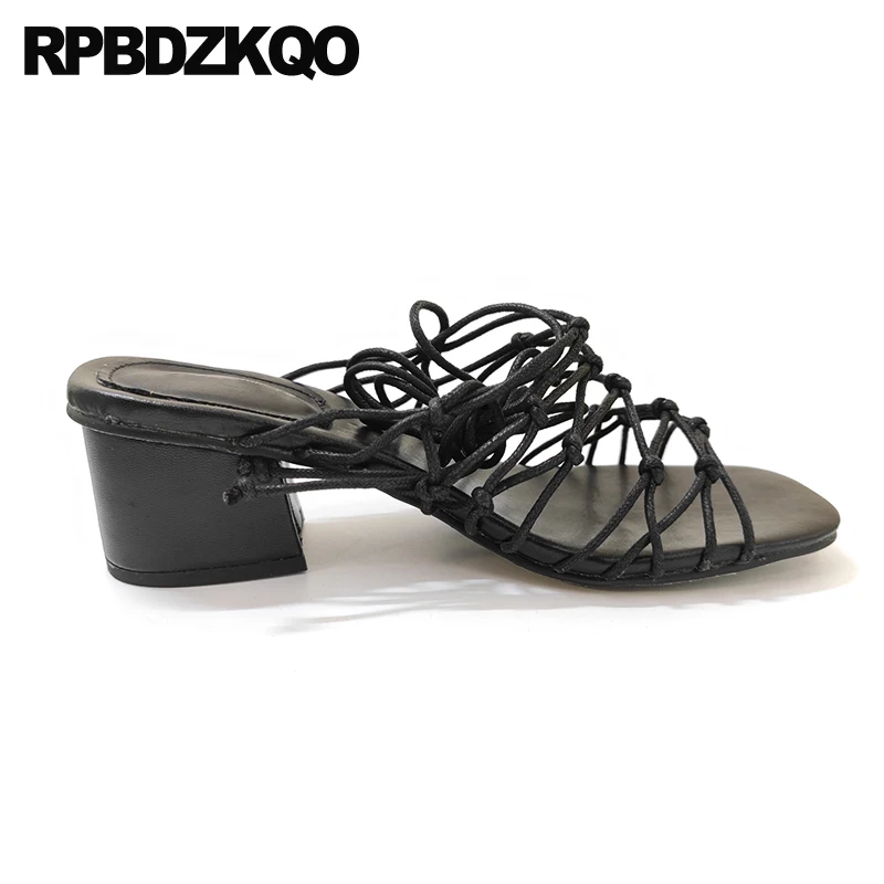 винтажные сандалии для гладиаторов каблуки женщины Римский коренастый дизайнер