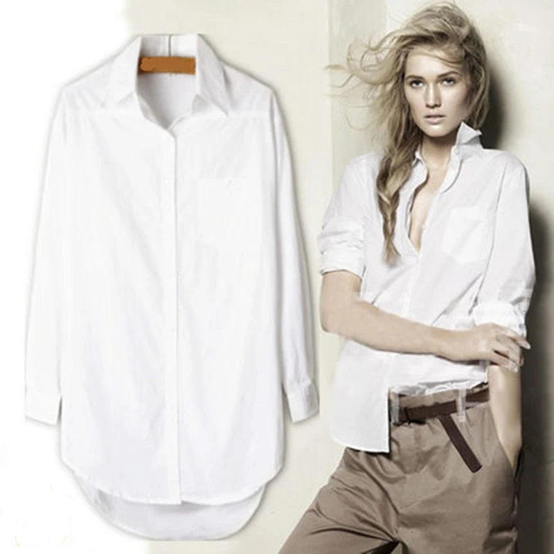

Women Long Blouse Women White Shirt Office Ladies 100% Cotton Shirts Casual Cotton Blouse Fashion Blusas Femininas