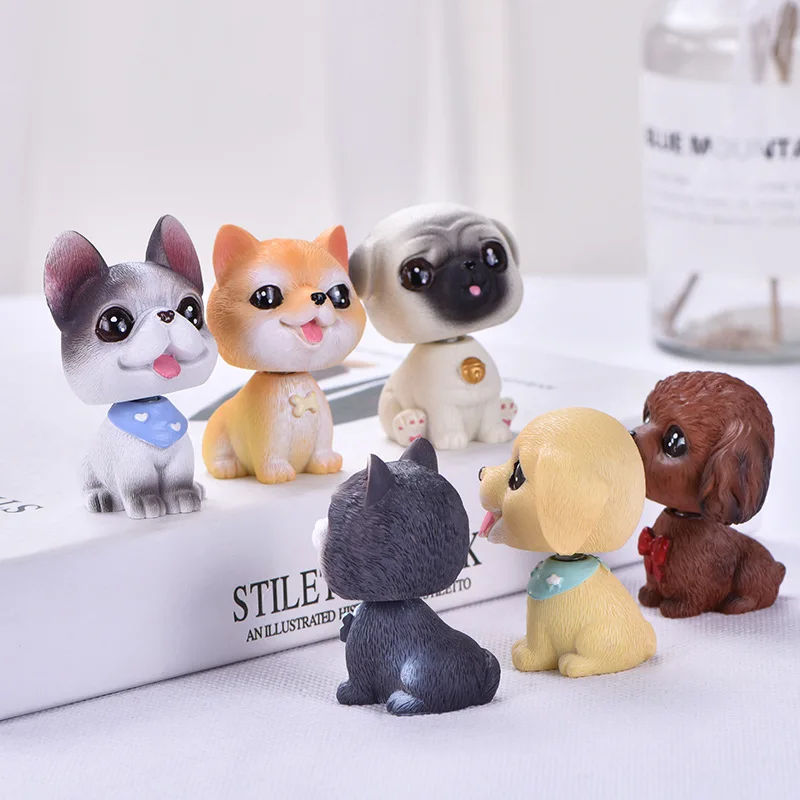 Миниатюрные животные собака французский бульдог Вибрирующая голова Статуэтка