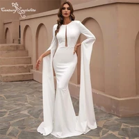 dubai evening dress mermaid long sleeve o neck zipper back floor length simple formal dress prom party gowns robe de soiree 2022