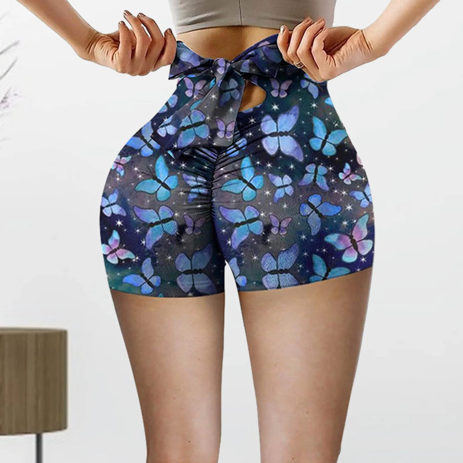 

Yoga tights, sports fitness clothes, running pants, fitness pants, sexy tight elastic butterfly texture yoga shorts