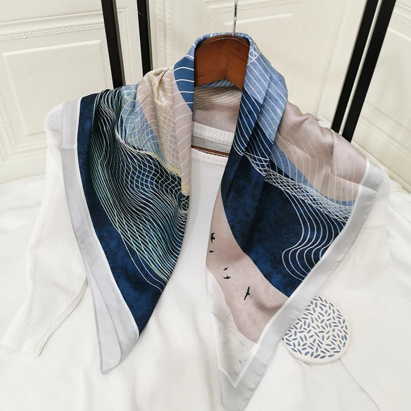 

Simple Style and Retro Style New Ins Digital Printing Imitation Silk Scarf Scarf Square Scarf Decorative Scarf