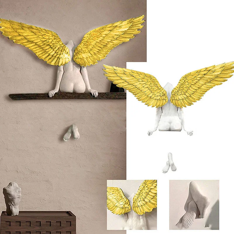 

20/30/50cm Large Size Angel Art Sculpture Angel Resin Wall Decoration Resin Fairy Wings Ornaments Garden Home Decoration