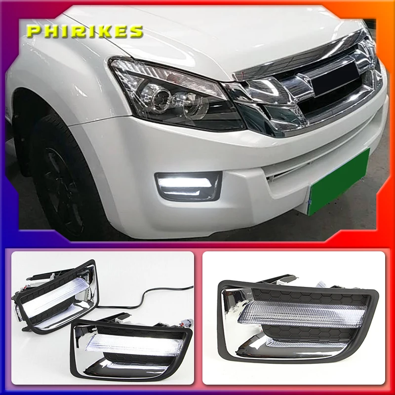 

2Pcs DRL For Isuzu D-max Dmax 2014 2015 LED Daytime Running Lights LED Front Bumper Fog Lamp Case Driving light white