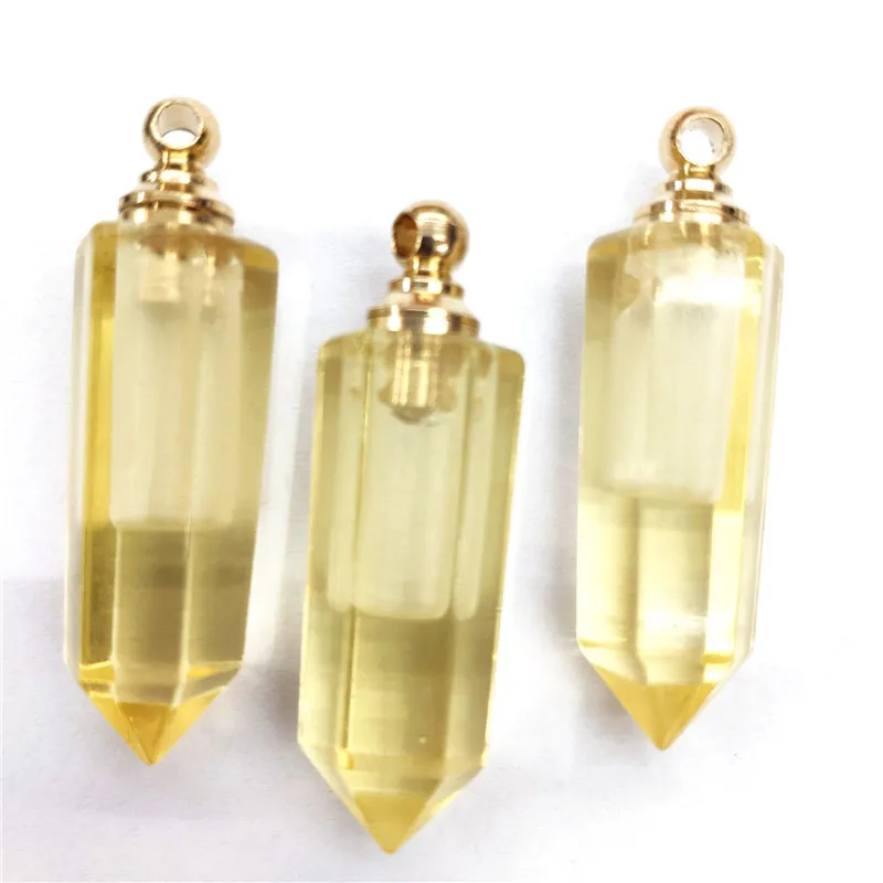 3Pcs 47x12mm Wholesale Light Yellow Moonlight Handmade Glass Hexagonal Perfume Bottle Reiki Healing Pendant S19