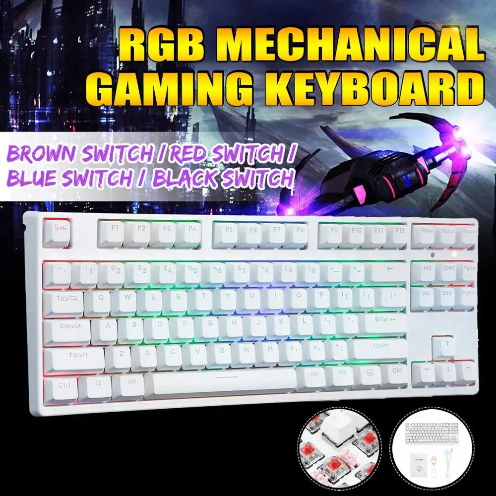 87 ключ NKRO USB Проводная RGB подсветка переключатель Gateron PBT двойная съемка клавиатуры Механическая игровая клавиатура для E-sport офиса ПК ноутбука
