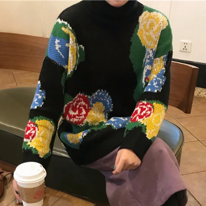 Korobov Корейский Элегантный Стиль Цветочная женская блузка винтажная водолазка