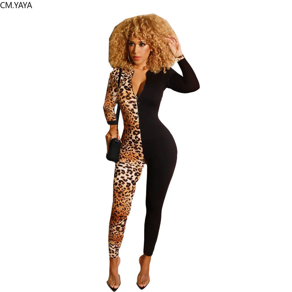 GL осенний женский зимний комбинезон Леопардовый принт пэтчворк длинный рукав