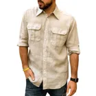 Рубашка мужская из хлопка и льна, повседневная приталенная пляжная рубашка с длинными рукавами, однотонная, весна-лето 2021