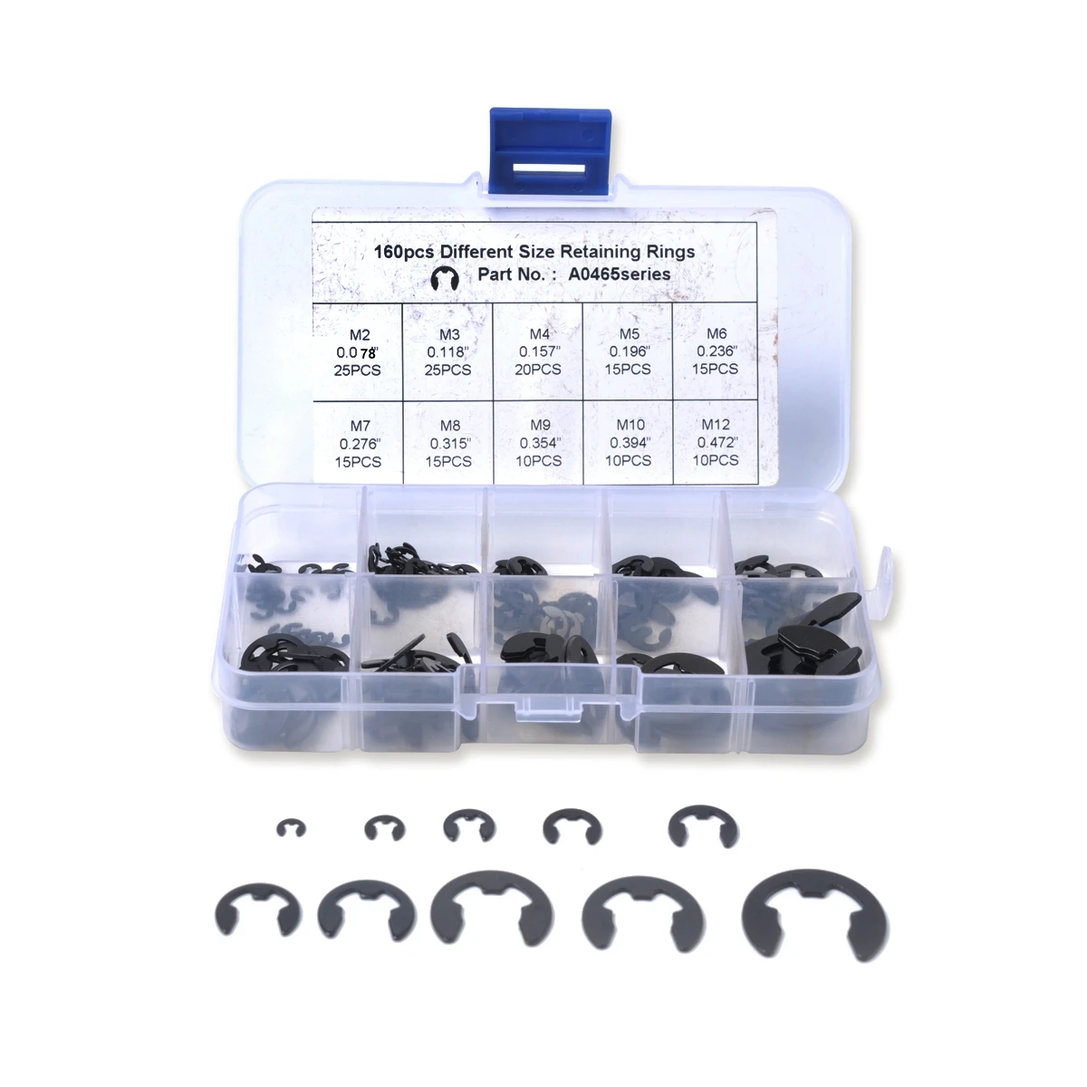 

160PCS 65MM 304 Stainless Steel Stainless Steel E Clip Washer Assortment Kit Circlip retaining ring for Shaft Fastener