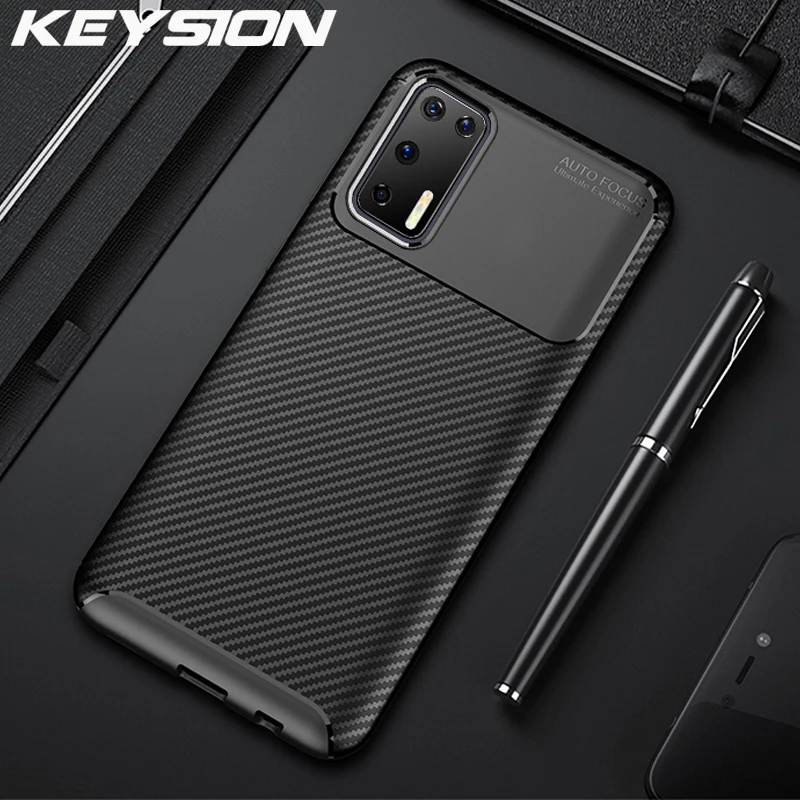 KEYSION противоударный чехол для телефона Huawei P40 Pro Lite E P30 углеродное волокно