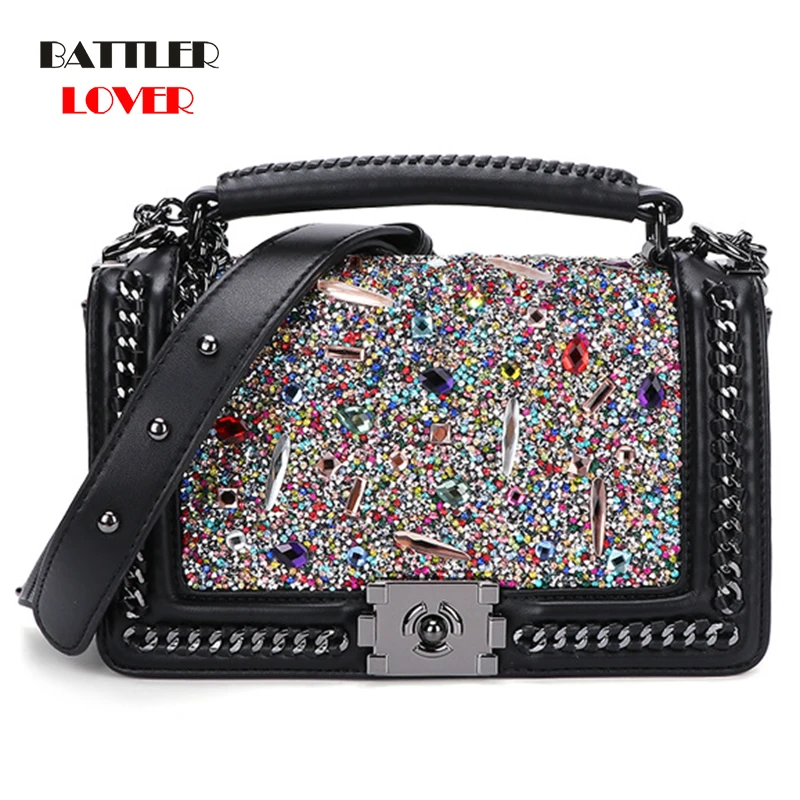 

Diamonds Satchels Handbags For Women Female Sequined Designer Single-shoulder Bags Ladies Luxury Chains Crossbody Bag 2021 New