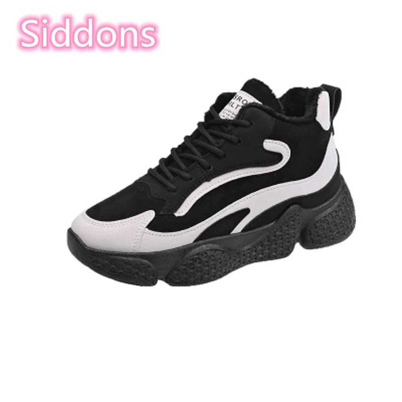 

Siddons 2020 Fashion Women Shoes Casual Cotton Sneakers Lace Up Winter Thick Bottom Non-slip Flats Female Warm Vulcanized Shoes