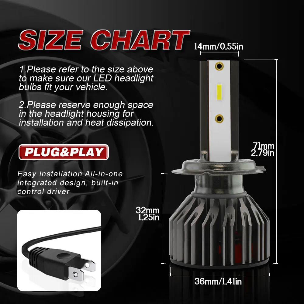 G4 H7 LED Headlight Bulbs IP68 Waterproof Headlamp All-In-One 6000K White | Автомобили и мотоциклы