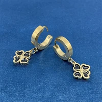 classic stainless steel black four leaf clover drop earrings best selling russian style fashion titanium jewelry gift for sister