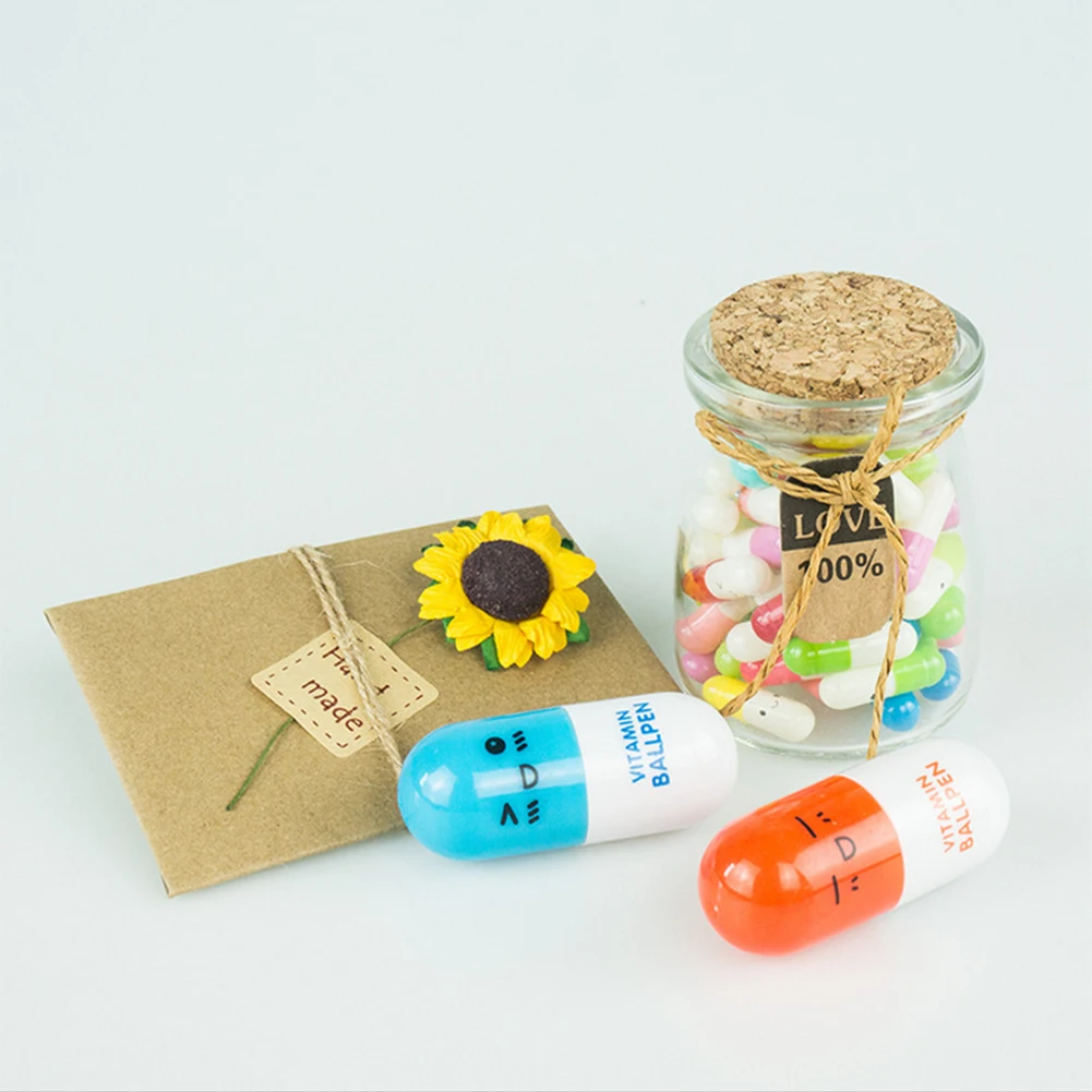 

50PCS Mini Love Pill With Roll Paper Blank Notes Message In A Bottle Capsule Love Pill Gift Mini Letter Cute Friendship Color