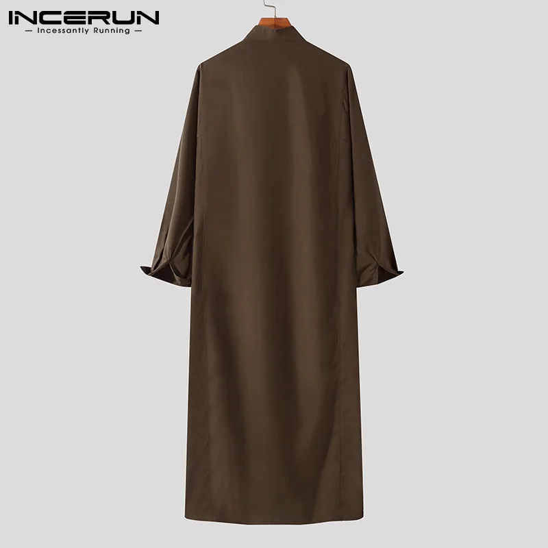 INCERUN Men Muslim Islamic Kaftan Arab Vintage Long Sleeve Men Thobe Robe Loose Dubai Saudi Arab Kaftan Men Clothing 2022 S-5XL