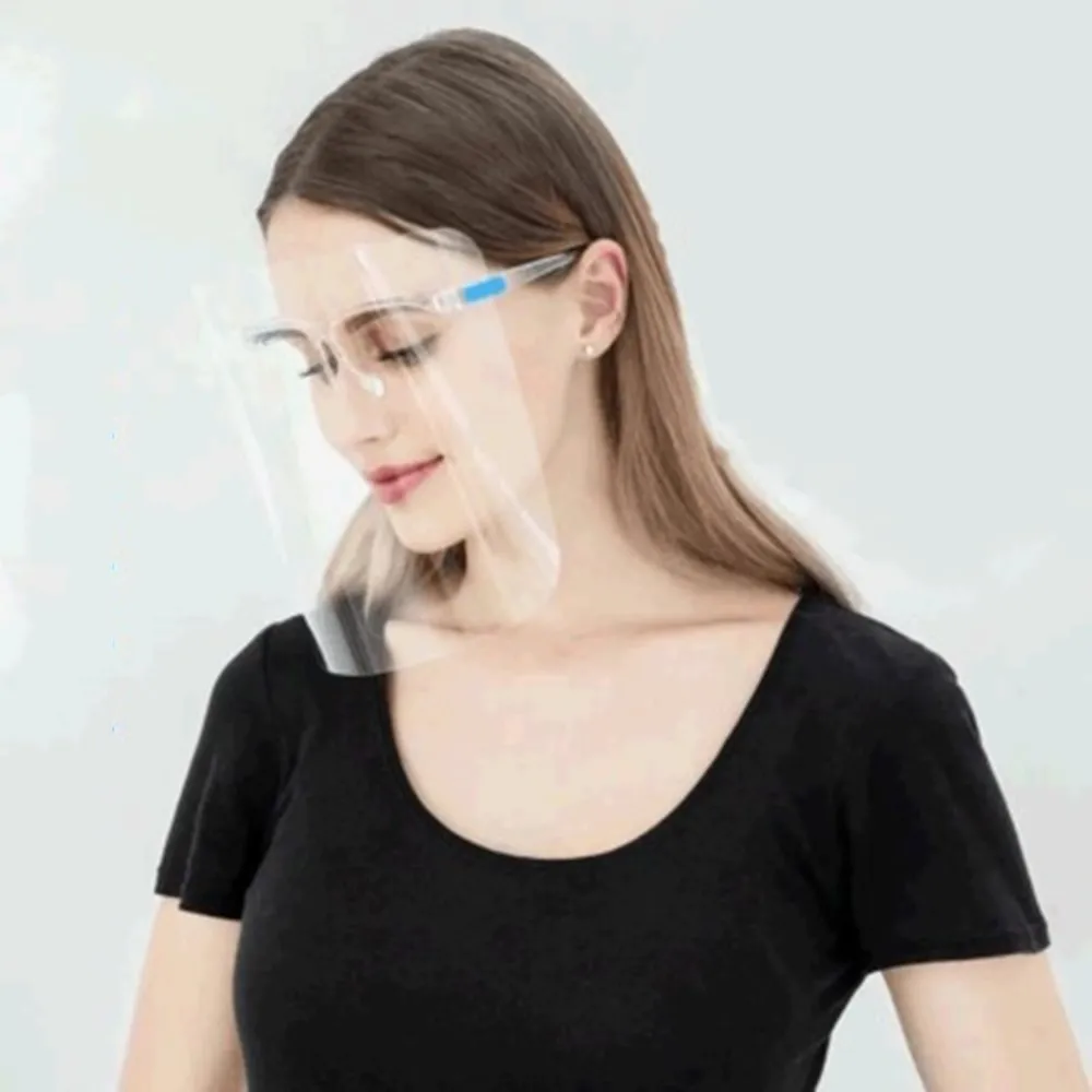 

Work Safty 100pcs Protective Head Wear Full Face Shield With Glasses Adult Anti-saliva Clear Visor Goggles Protection Anti-fog