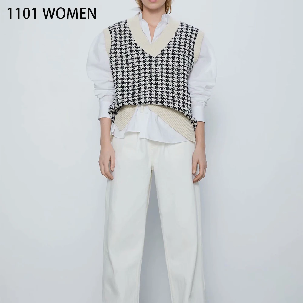 Женский клетчатый Топ Без Рукавов ZA повседневный мягкий черный топ с V-образным