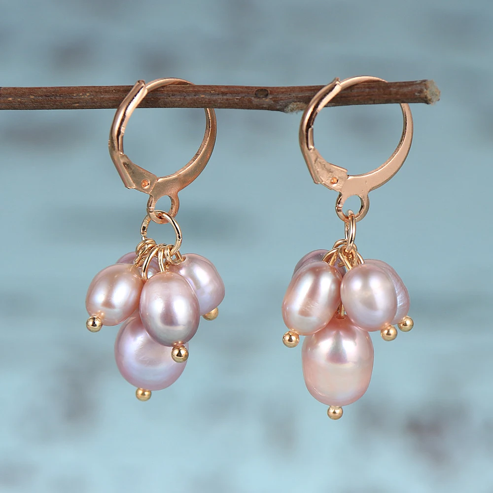 

Women Natural Freshwater Pearls Dangling Earrings White Pink Purple Oval Baroque Pearl Gold Color French Earring Hook Jewelry