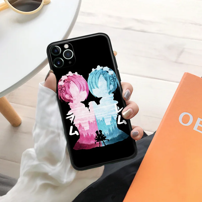 Ram and Rem Re Zero manga aesthetic silicone Phone Case FOR iPhone Se 6 6s 7 8 Plus X Xr Xs 11 12 Mini Pro Max Glass Cover Shell