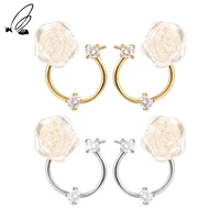 ssteel zircon rose shape stud earrings gift for women sterling silver 925 earring luxury 2021 new trendy earings fine jewelry