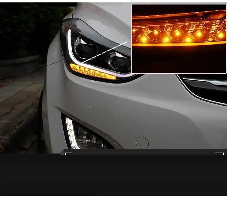 Drl Automovil автозапчасти Cob Стайлинг светодиодные дневные ходовые боковые поворотники фары автомобильные фары в сборе для hyundai Elantra