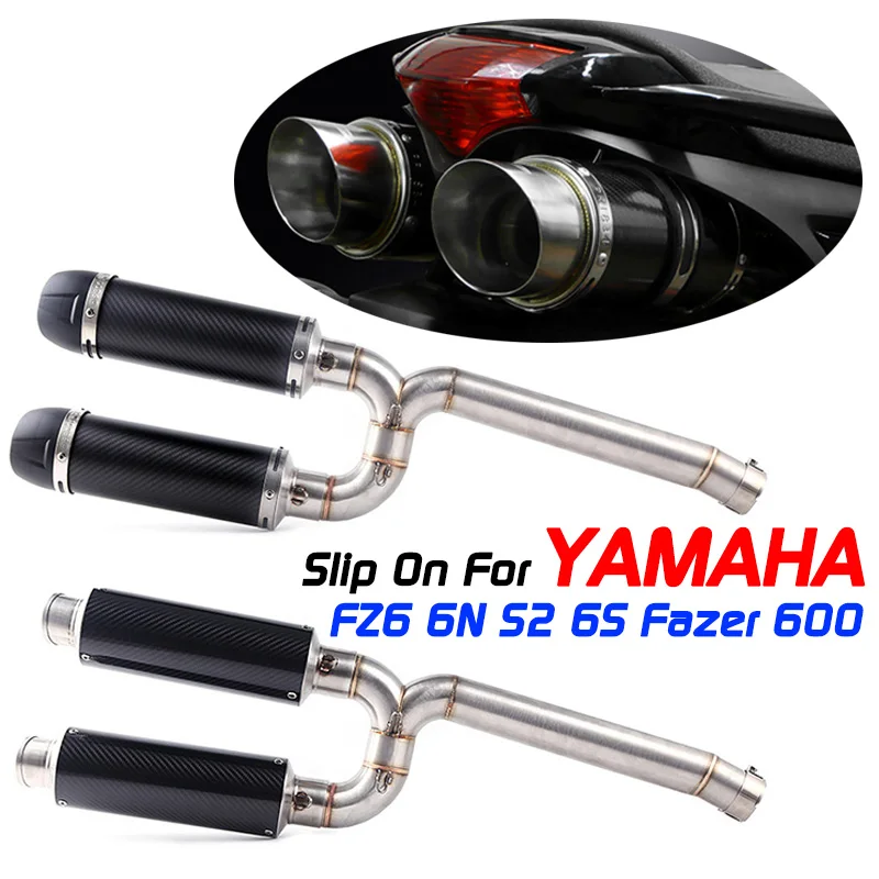 Slip On For Yamaha FZ-6N FZ-6S FZ6 FZ6S FZ6N Motorcycle Carbon Fiber Exhaust Muffler Connecter Middle Pipe Full System